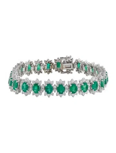 Pre-owned Bracelet 18k 8.99ctw Emerald & Diamond Tennis Link , 7" In Multi
