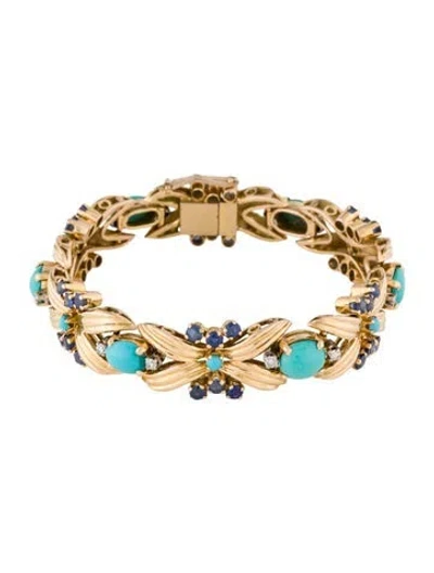 Pre-owned Bracelet 18k 9.5ct Turquoise, 4.21ct Sapphire & Diamond Link , 7.25" In Multi