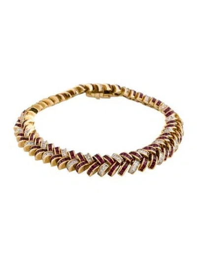 Pre-owned Bracelet 18k 9.79ctw Ruby & Diamond Link , 7" In Multi