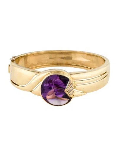 Pre-owned Bracelet 18k Amethyst & Diamond Station Bangle , 6.25" In Multi