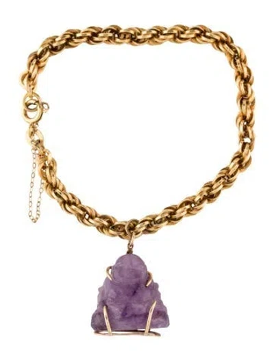 Pre-owned Bracelet 18k Amethyst Budda Charm , 7" In Multi