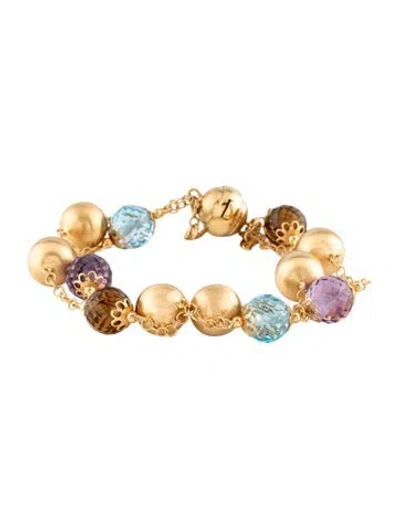 Pre-owned Bracelet 18k Amethyst, Topaz & Citrine Double Strand Beaded , 6.5" In Multi