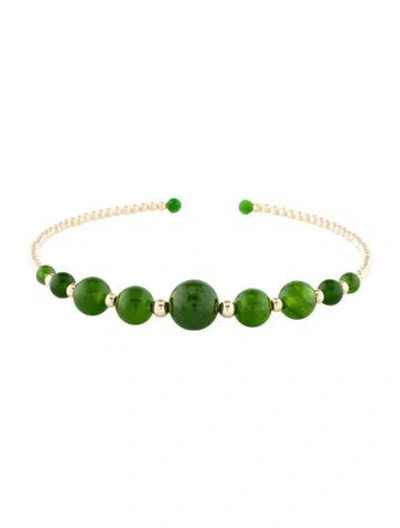 Pre-owned Bracelet 18k & Dyed Chalcedony Beaded Wire Cuff, 7.5" In Multi
