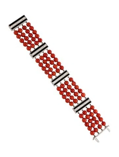 Pre-owned Bracelet 18k Coral, Diamond & Enamel Bead  In Multi