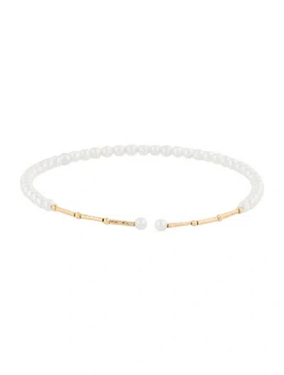 Pre-owned Bracelet 18k Cultured Pearl Flexible Bangle , 6.75" In Multi