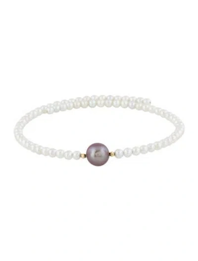 Pre-owned Bracelet 18k Cultured Pearl Flexible Bead , 7.75" In Multi