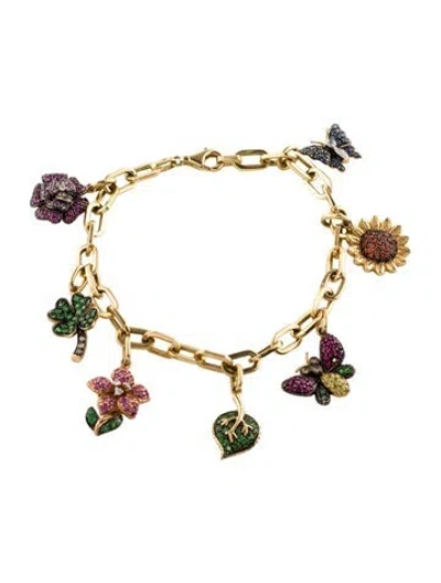 Pre-owned Bracelet 18k Diamond & Multistone Flower Charm , 7.25"
