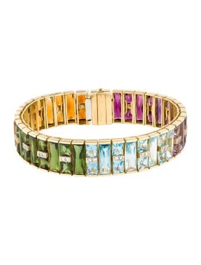 Pre-owned Bracelet 18k Diamond & Multistone Rainbow Link , 6.75"