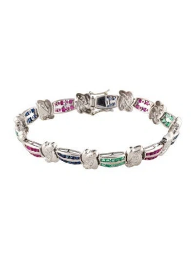 Pre-owned Bracelet 18k Diamond & Multistone Station , 6.5"