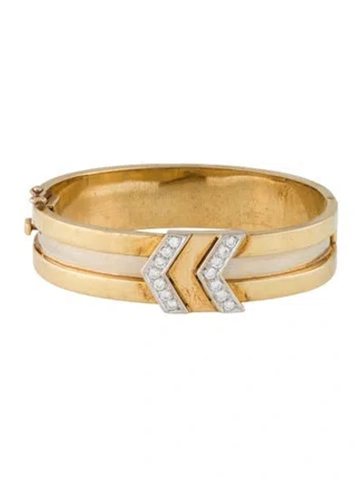 Pre-owned Bracelet 18k Diamond Chevron Hinged Bangle , 6.25" In Multi