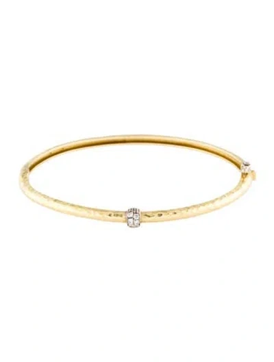Pre-owned Bracelet 18k Diamond Hammered Hinged Bangle , 6.75" In Multi
