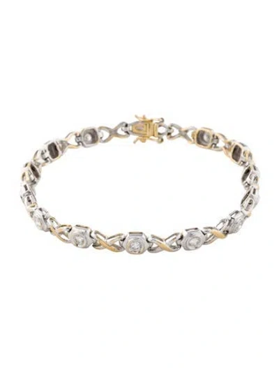 Pre-owned Bracelet 18k Diamond Two-tone Line , 6.5" In Multi
