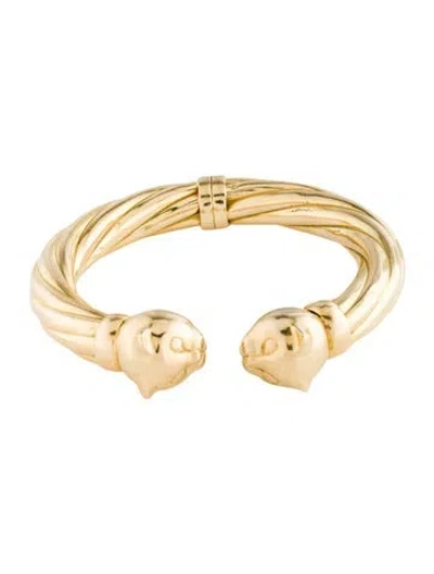 Pre-owned Bracelet 18k Double Panther Cat Head Hinged Cuff, 6.5" In Multi