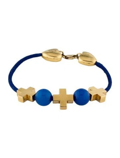 Pre-owned Bracelet 18k Dyed Calcedony Cross Charm , 6.5" In Blue