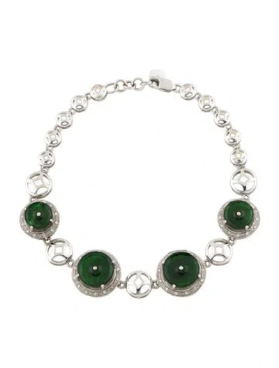 Pre-owned Bracelet 18k Dyed Jadeite & Diamond Station , 6.75", 6.75" In Multi
