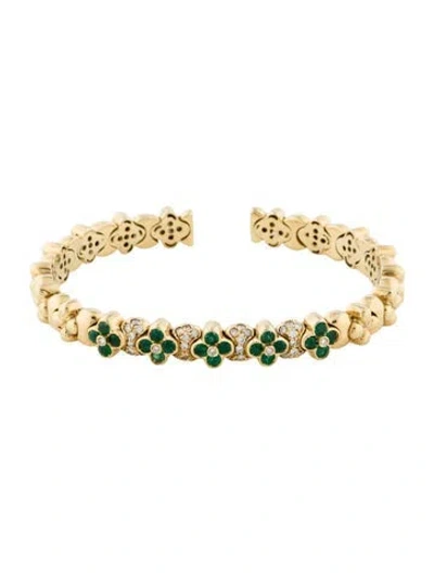 Pre-owned Bracelet 18k Emerald & Diamond Cuff , 6.25" In Multi