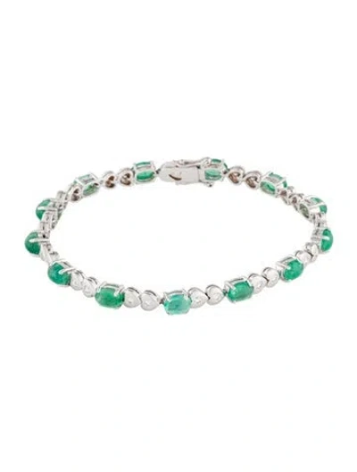 Pre-owned Bracelet 18k Emerald & Diamond Heart Station , 7" In Multi