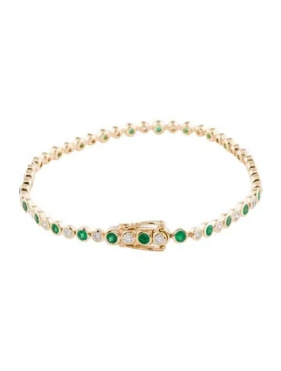 Pre-owned Bracelet 18k Emerald & Diamond Line , 7" In Multi