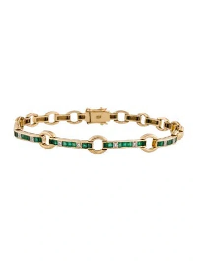 Pre-owned Bracelet 18k Emerald & Diamond Link , 7" In Multi