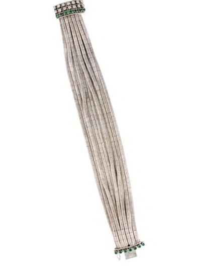 Pre-owned Bracelet 18k Emerald & Diamond Link , 7" In Multi