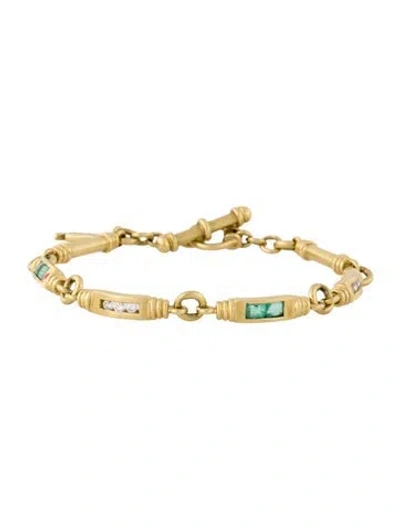 Pre-owned Bracelet 18k Emerald & Diamond Link , 7.75" In Multi
