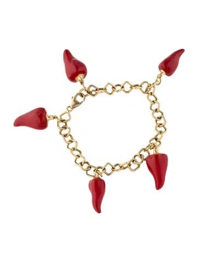 Pre-owned Bracelet 18k Enamel Charm , 7.25" In Red