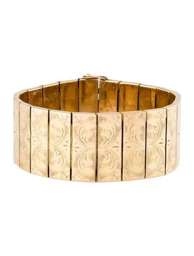 Pre-owned Bracelet 18k Etched Wide Link , 7.75" In Multi