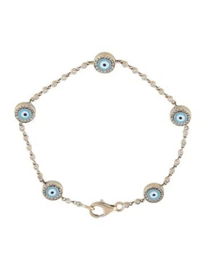 Pre-owned Bracelet 18k Glass & Diamond Evil Eye Station Chain , 6.75" In Multi