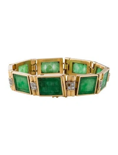 Pre-owned Bracelet 18k Jadeite & Diamond Link , 7" In Multi