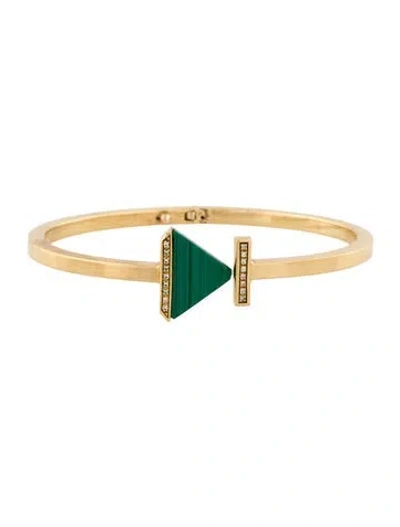 Pre-owned Bracelet 18k Malachite & Diamond Hinged Cuff , 6.25" In Multi