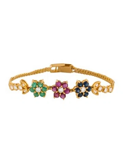 Pre-owned Bracelet 18k Multistone & Diamond Flower Station , 5.75"