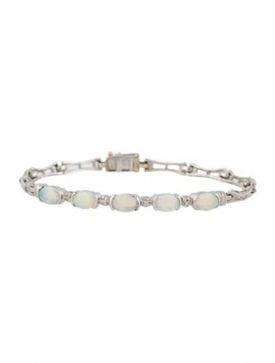Pre-owned Bracelet 18k Opal & Diamond Station Link , 6.25" In Multi