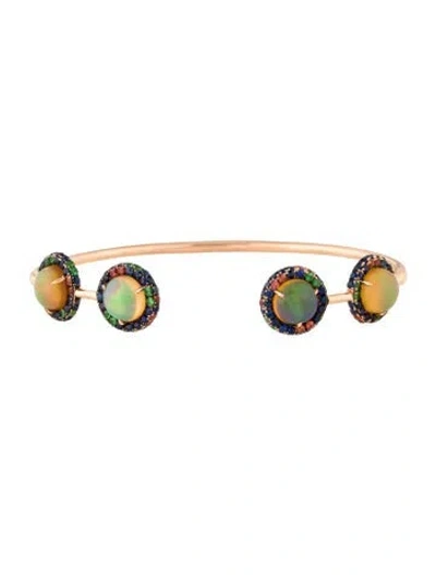 Pre-owned Bracelet 18k Opal, Sapphire & Tsavorite Garnet Cuff, 6" In Multi
