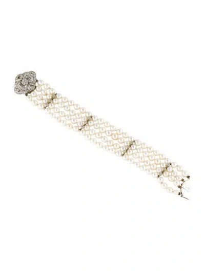 Pre-owned Bracelet 18k Pearl & 1.18ctw Diamond Multistrand , 6"