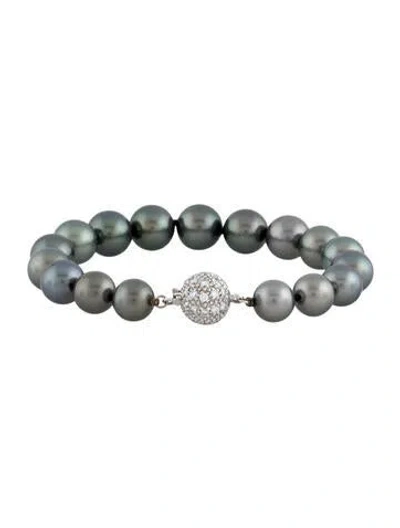 Pre-owned Bracelet 18k Pearl & Diamond Bead , 5.75" In Black