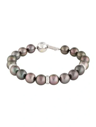 Pre-owned Bracelet 18k Pearl & Diamond Bead , 7" In Multi