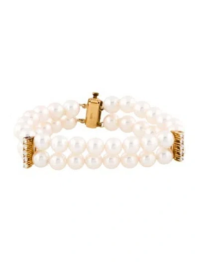 Pre-owned Bracelet 18k Pearl & Diamond Beaded , 6.5" In Multi
