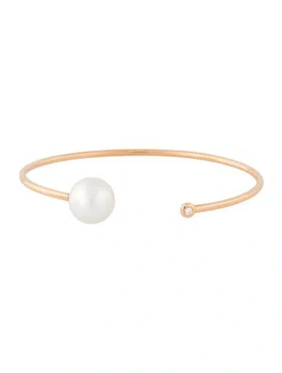 Pre-owned Bracelet 18k Pearl & Diamond Cuff , 6.5" In Multi