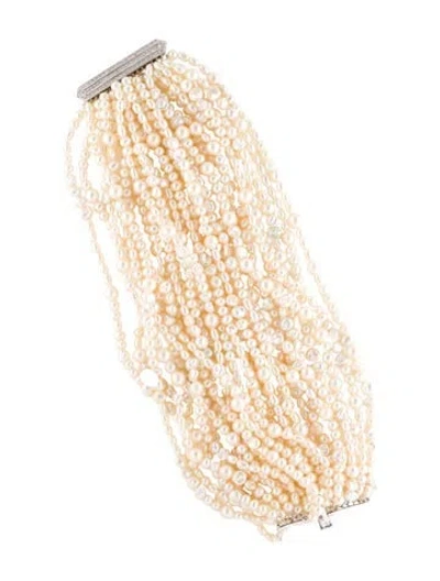 Pre-owned Bracelet 18k Pearl & Diamond Multistrand  In White