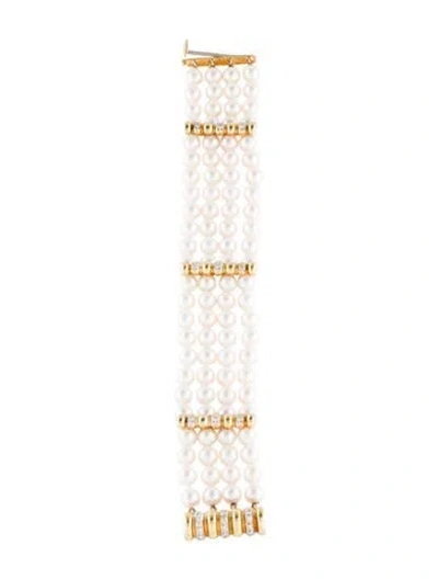 Pre-owned Bracelet 18k Pearl & Diamond Station Multistrand
