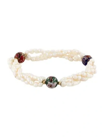 Pre-owned Bracelet 18k Pearl & Enamel Bead Multistrand