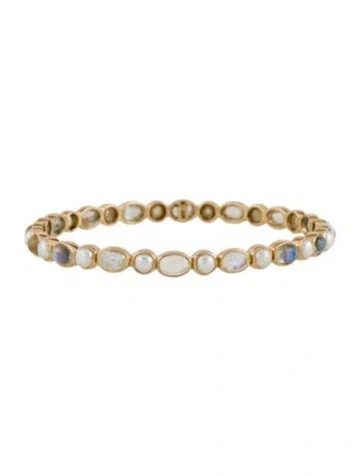 Pre-owned Bracelet 18k Pearl & Moonstone Labradorite Bangle , 7" In Multi