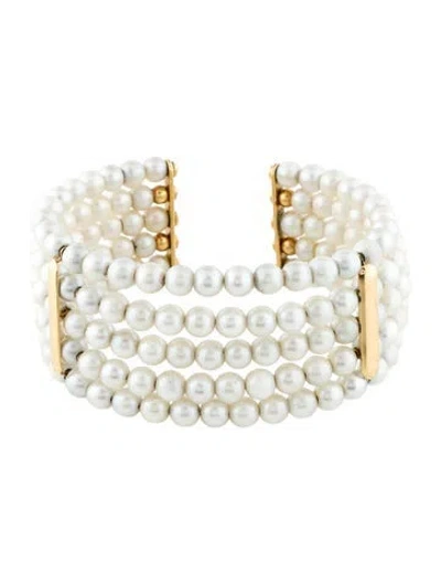 Pre-owned Bracelet 18k Pearl Cuff, 7.25" In Multi