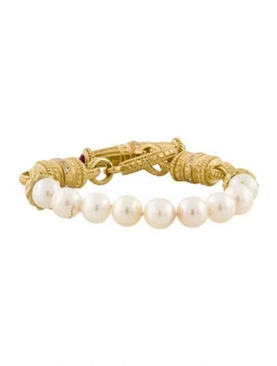 Pre-owned Bracelet 18k Pearl, Diamond & Ruby Toggle , 6.5" In Multi