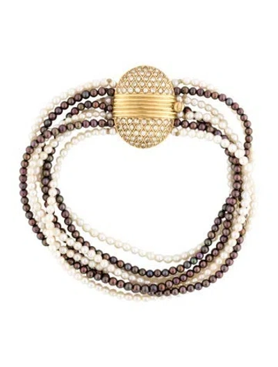Pre-owned Bracelet 18k Pearl, Dyed Pearl & Diamond Multistrand