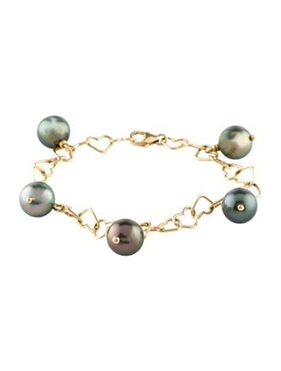 Pre-owned Bracelet 18k Pearl Heart Link Station , 7", 7" In Multi