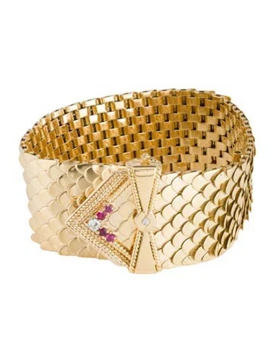 Pre-owned Bracelet 18k Ruby & Diamond Scale Buckle , 6.75" In Multi