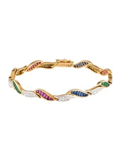 Pre-owned Bracelet 18k Ruby, Emerald, Sapphire & Diamond Link , 7" In Multi