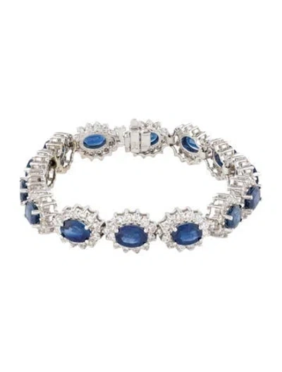 Pre-owned Bracelet 18k Sapphire & Diamond Link , 6" In Multi