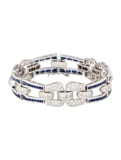 Pre-owned Bracelet 18k Sapphire & Diamond Pave Buckle , 7" In Multi